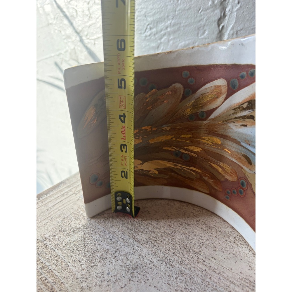 Vintage Studio Pottery Curved Vase Gold Gilt Abstract Earth Tones Signed Art - Picture 5 of 6